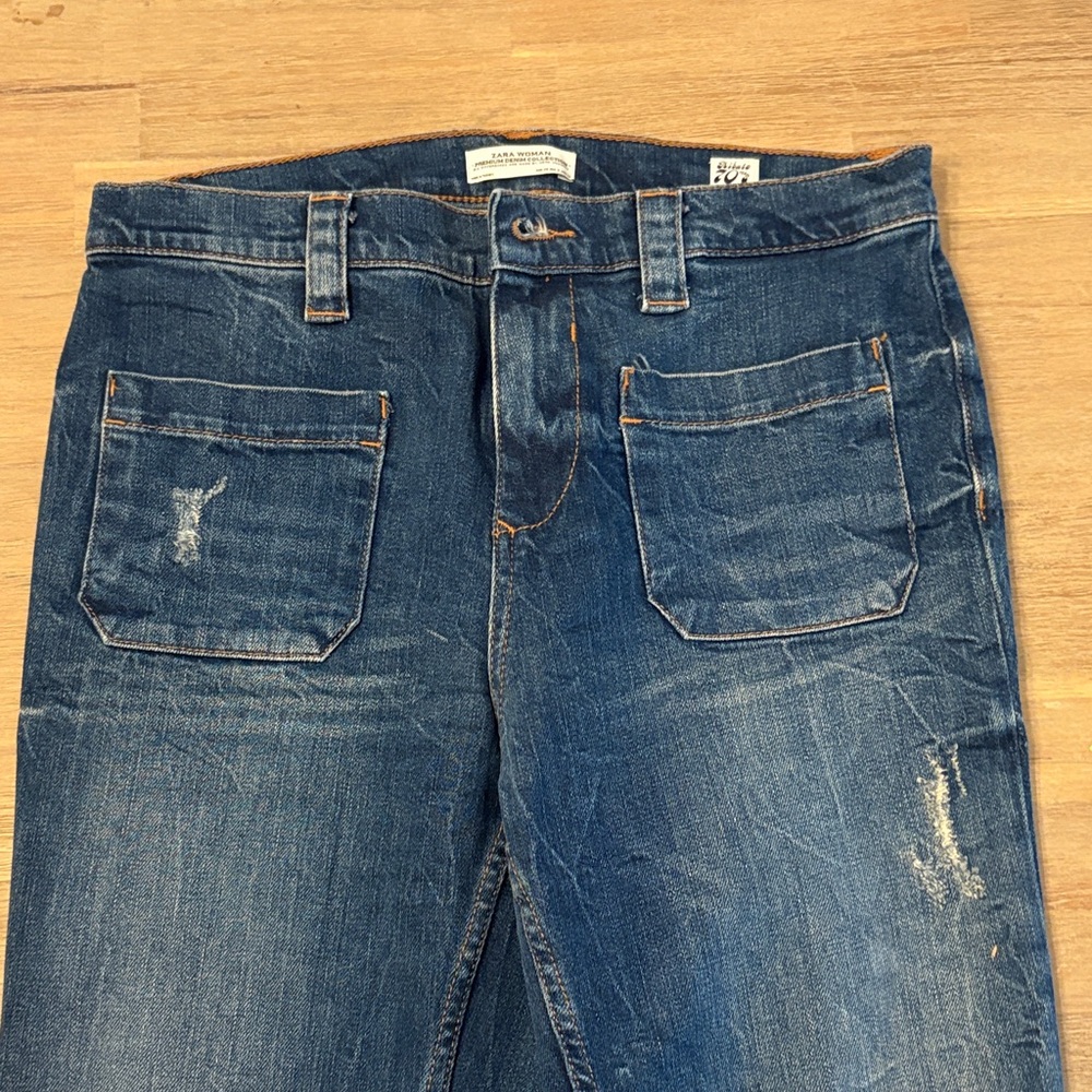 Zara Women's Dark Blue Wide Leg Jeans